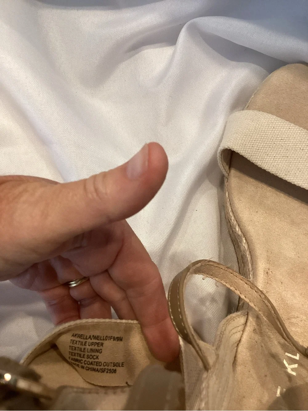 Anne Klein Cream and Tan Canvas Espadrille Wedge Sandals